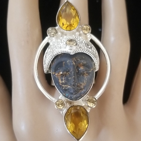 Vintage Sajen Goddess Sterling Silver and Citrine Ring SZ 7 3/4 - Picture 10 of 16